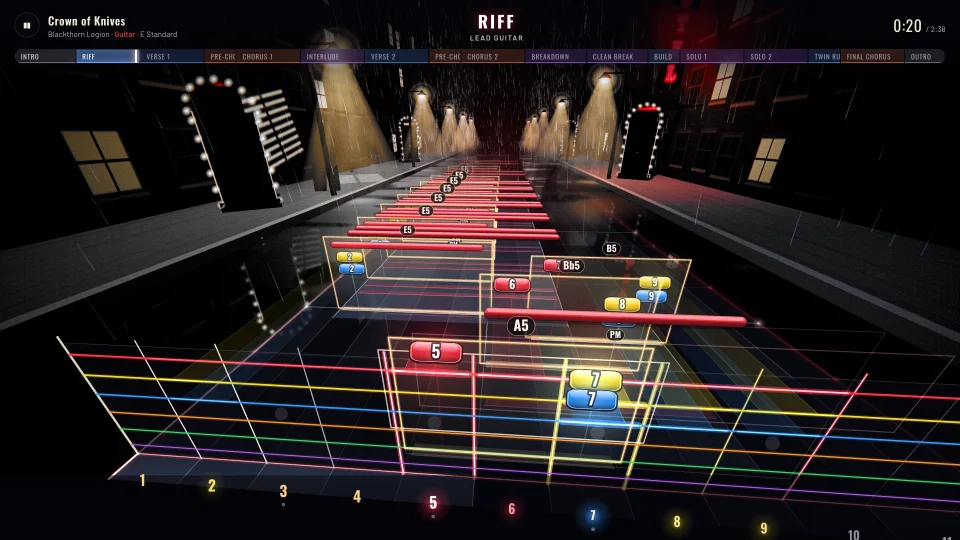 The same moment at All notes: the full riff with chords and palm mutes