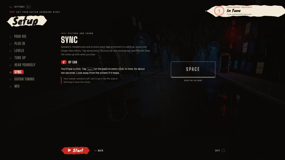 Setup step 6 in Melodic: tapping along to line up sound and picture