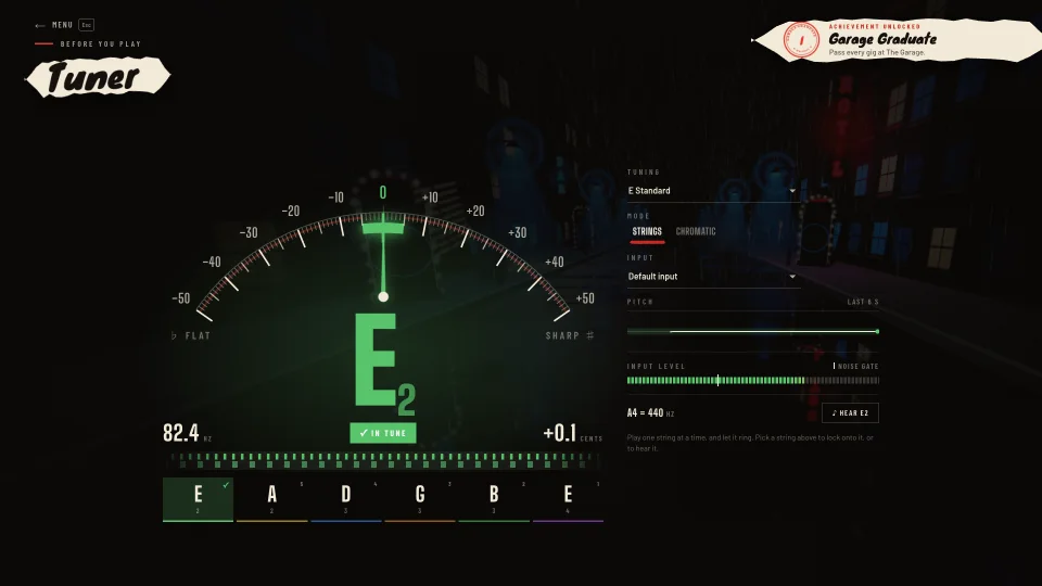 Melodic’s guitar tuner: the low E string in tune at 82.4 Hz